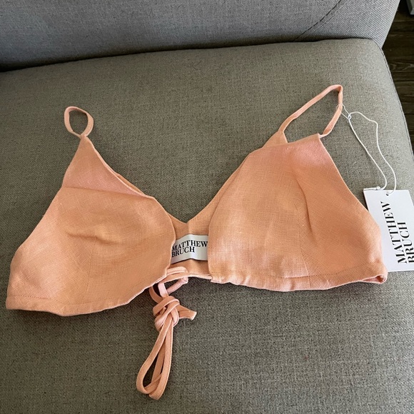 MATTHEW BRUCH x Revolve Triangle Tie Front Crop Top in Peach - Picture 2 of 6